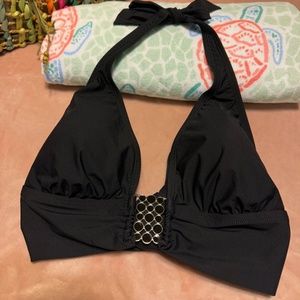 2 Bamboo Black Halter Swim Top with Silver and Black Metal Design Size 32D  34D